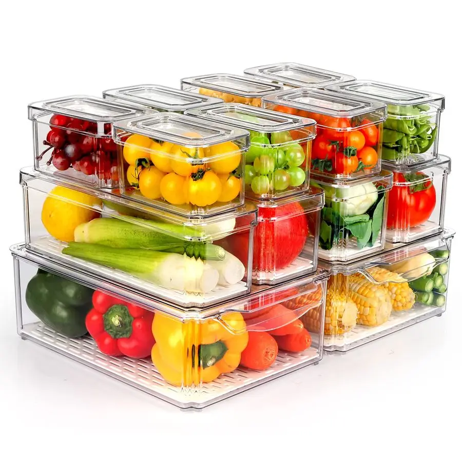 

Pack Fridge Organizer, Stackable Refrigerator Organizer Bins with Lids, BPAFree Fridge Organizers and Storage Containers for Fru