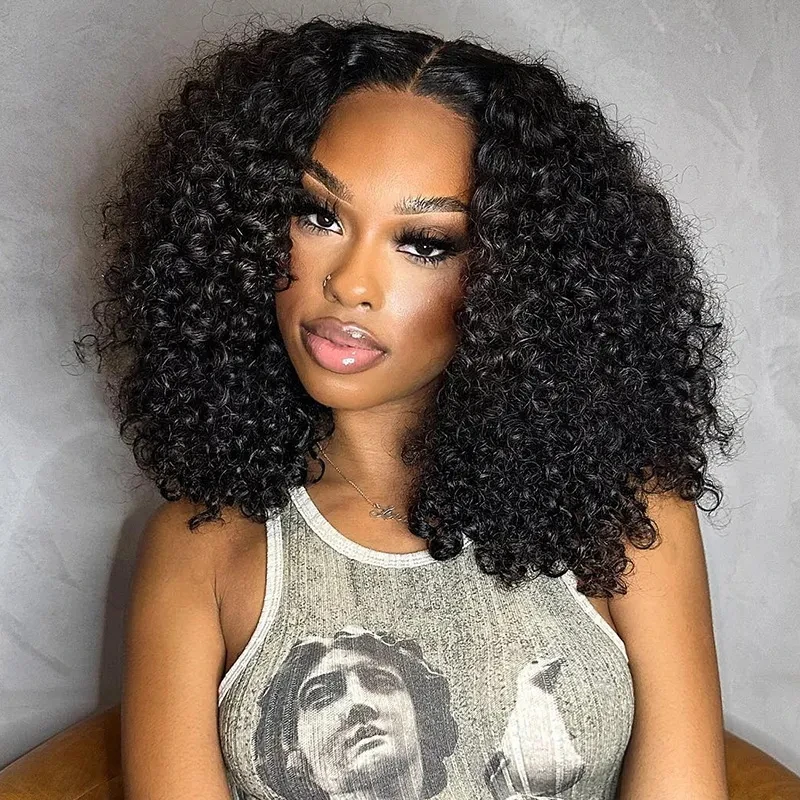 Wear And Go Bob Wig Kinky curly Wave Human Hair Wigs Glueless Preplucked Human Wigs Ready To Go Wear Pre Cut 6x4 Closure Bob Wig