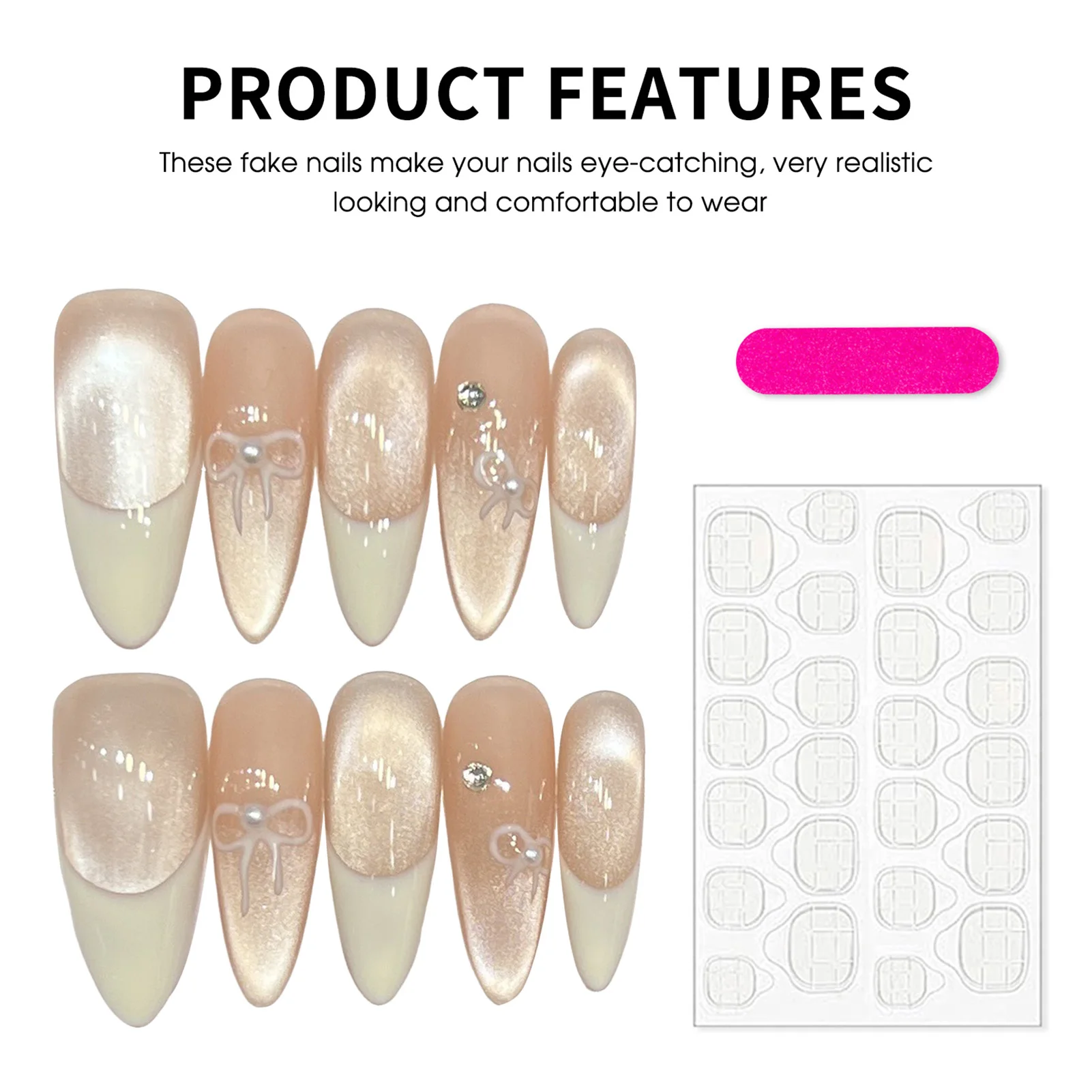 10 pezzi di mandorla lucida stampa sulle unghie cuore bowknot lavanda unghie finte unghie artificiali in resina per la festa nuziale Natale fai da te