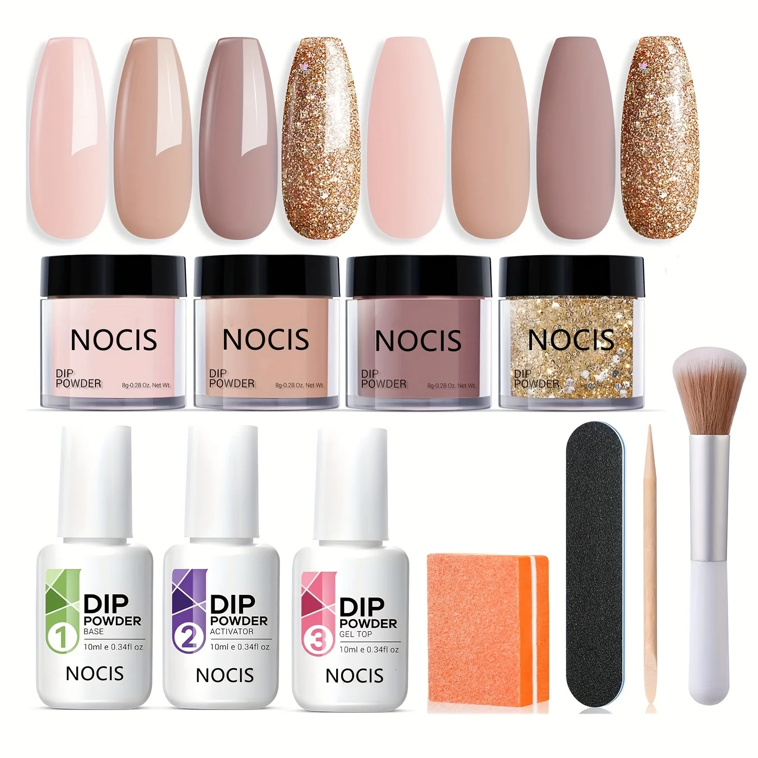 

Dip Powder Nail Kit, All Season Nude Skin Glitter 4 Colors Dipping Powder Liquid Set Recycling Tray with Liquid