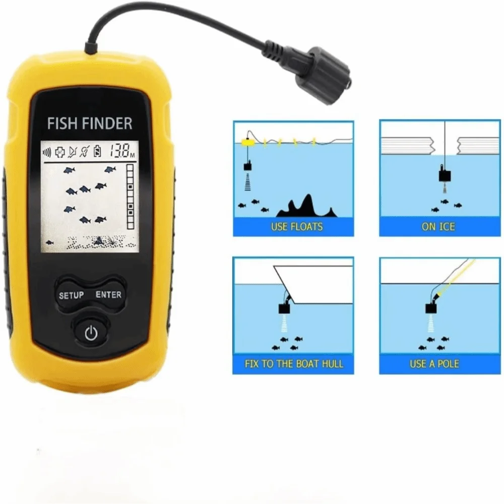 ハンドヘルドポータブル魚群探知機-lcd-スクリーンキャスタブルソナー魚群探知機-100-メートルの深さ範囲トランスデューサー有線魚群探知機海釣り