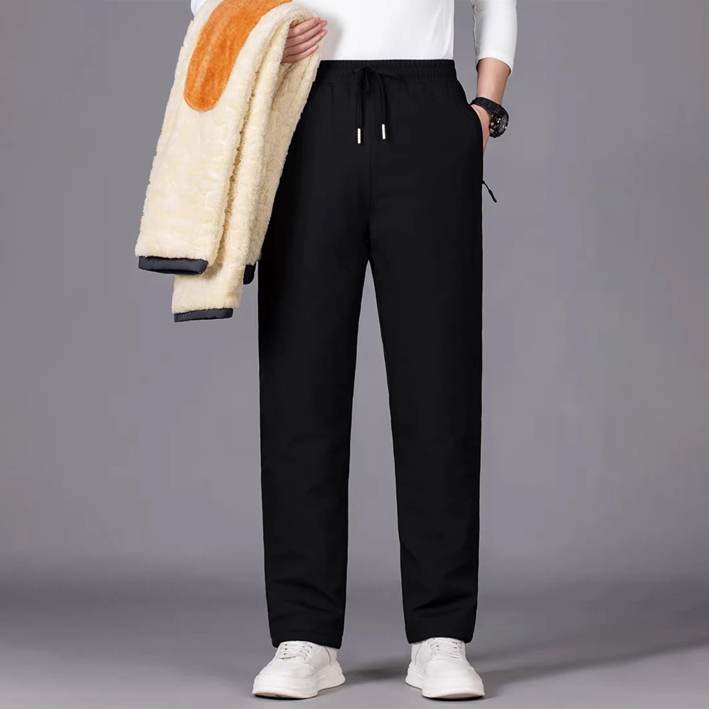Winter Plush Thick Casual Pants Men Fashion Comfortable High Quality Trousers Loose Breathable Warm Cotton padded Pants male