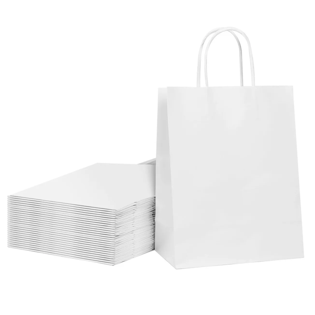 Bolsas de papel Kraft blanco con asas, bolsas de regalo de Navidad para pequeñas empresas, cumpleaños, boda, recuerdo de fiesta, bolsas de compras,