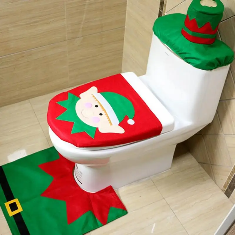 3pcs/set Bathroom Decoration Christmas Elf Toilet Seat Cover Merry Christmas Ornament