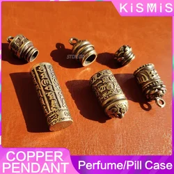 1PC Vintage copper pendant Mini Cylindrical box Memorial Men and Women Stonego Portable Keychain Necklace Pendant Gift