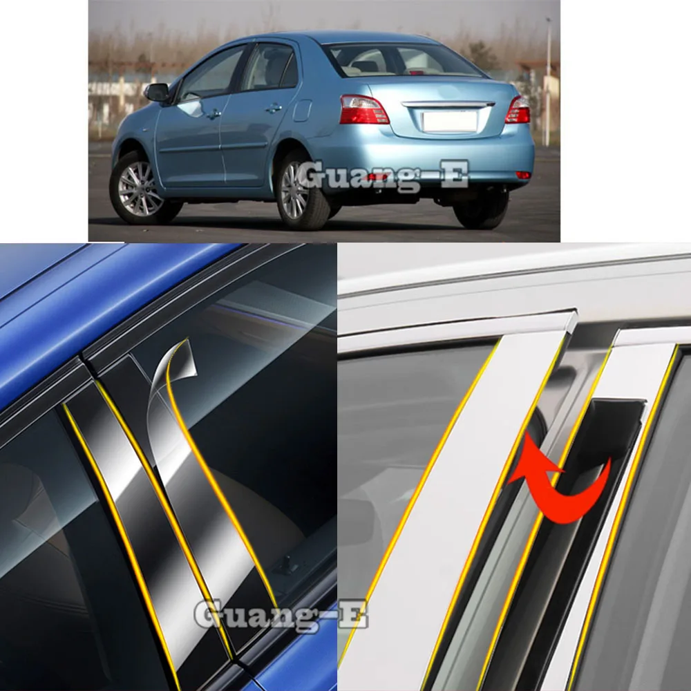 Car TPU/Glossy Mirror Pillar Post Cover For Toyota Vios Yaris Sedan 2008 2009 2010 2012 2013 Door Trim Window Molding Sticker