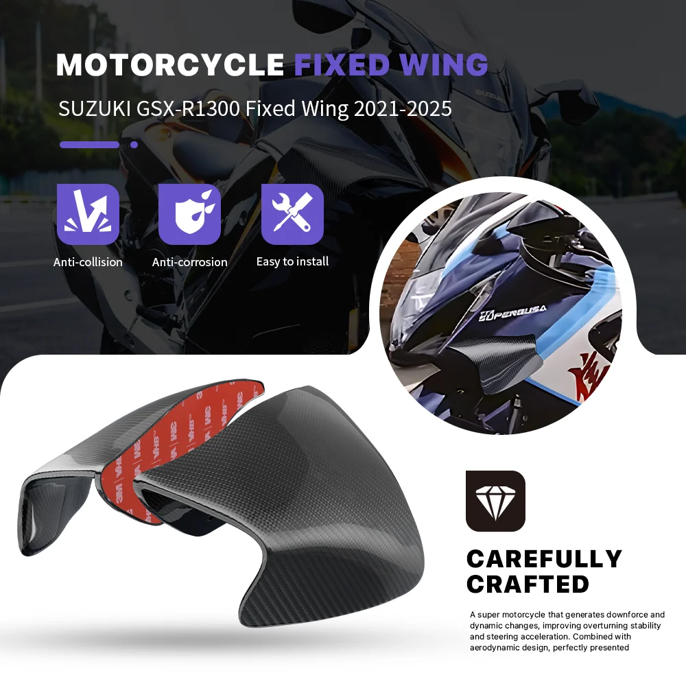 Suitable for Suzuki GSXR1300 2021-2025 22 23 24 motorcycle windshield aerodynamic wings, carbon fiber ailerons, and fixed wings