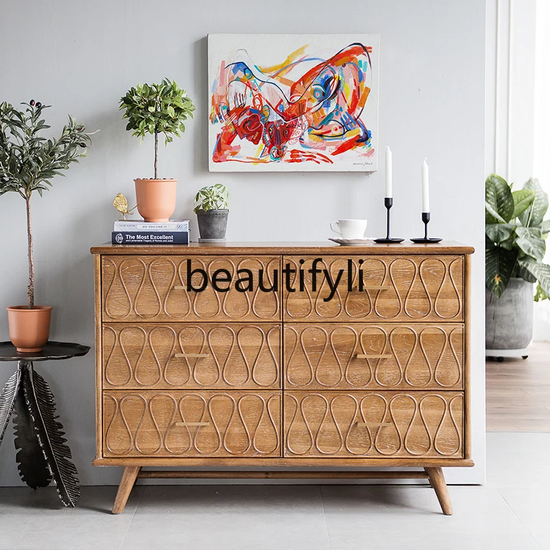 

European retro rural solid wood furniture American looking for old carved three buckets and six buckets, storage