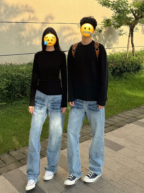 

American Sle Wide Leg Denim Jeans Women's Spring Autumn High Waist Loose plus Size Drapey Straight Long Pants