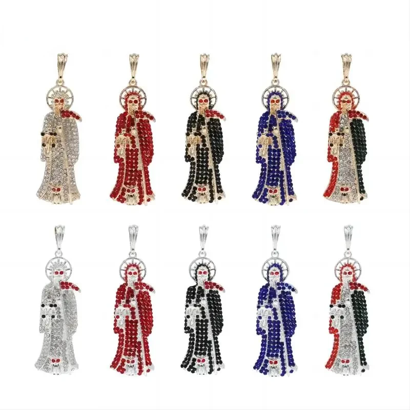 Pendentif de collier de statue de père Noël de la mort pour hommes et femmes, plaqué or, bijoux colorés, cadeau de fête, chanceux, religieux, mode