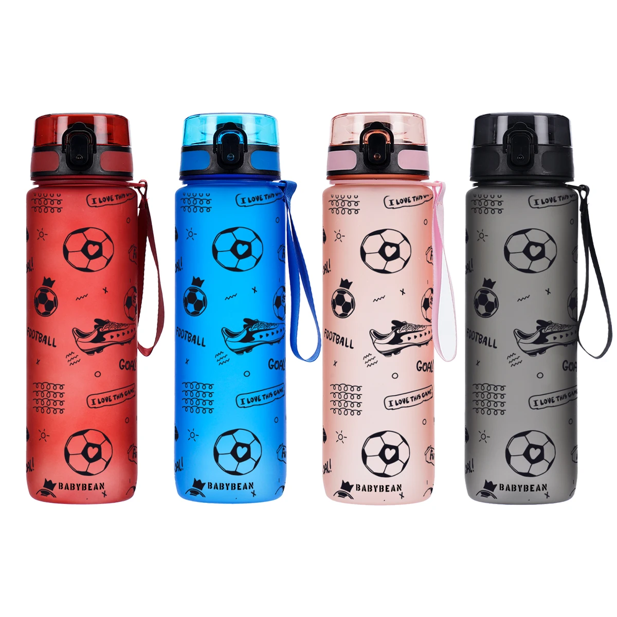 750ml Football Print Sports Water Bottle Flip Top Leakproof Portable Lanyard Water Cup For Kids Student Gym Outdoor Soccer Fans