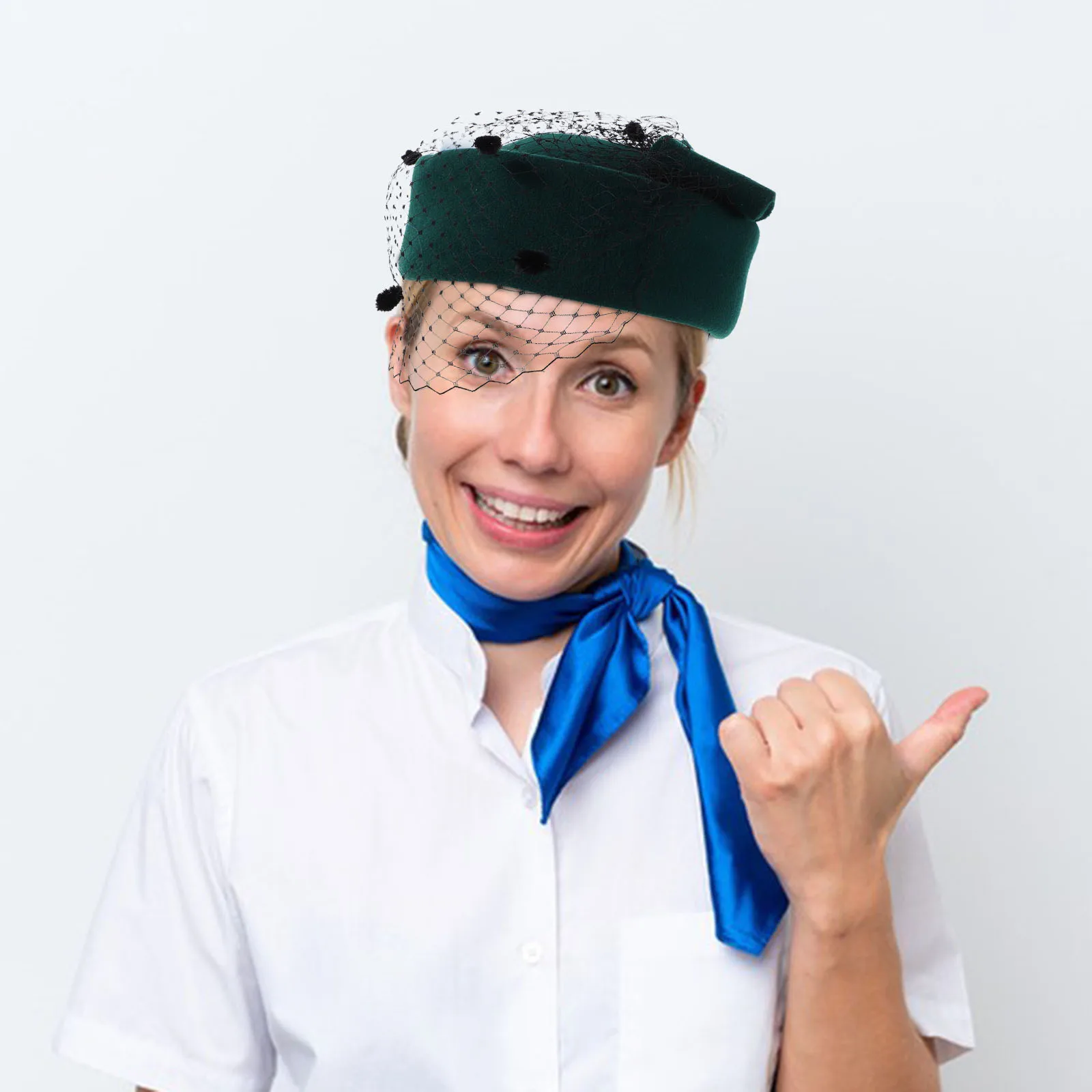 

Veils Church Fascinator Fedora Green Mesh Airplane Hostess Hat Flight Attendant