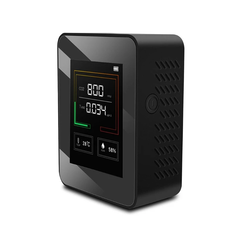 كاشف ثاني أكسيد الكربون CO2 جهاز اختبار كاشف ثاني أكسيد الكربون لـ TVOC HCHO AQI شحن سريع