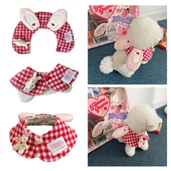 INS Dog Scarf Checkered Rabbit Cape Cloak Pet Cats Puppies Bichon Pomeranian Small Dogs Drool Scarf Gift Dog Accessories