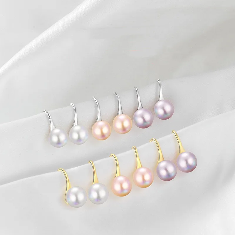 5-6mm Bread Round Freshwater Cultured Pearl Earrings for Women High Heels Style White Pink Purple Pearl Earrings Jewelry Gift