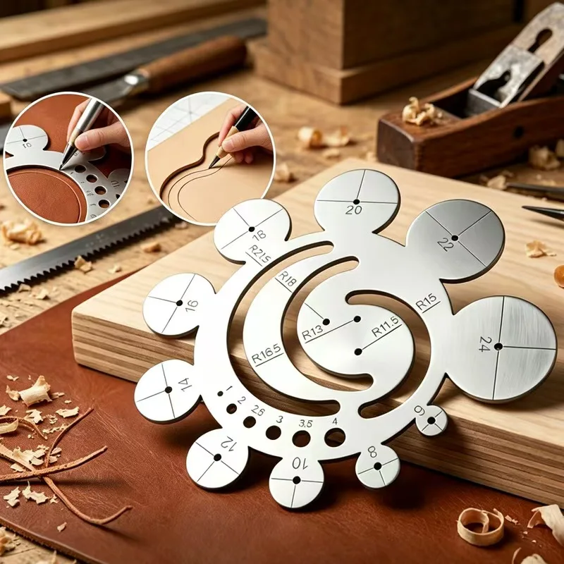 11-in-1 Multi-Function Circle Template Radius Gauge, 8-24mm Round Corner Arc Finder Tool, Center Locator Ruler for Woodworking