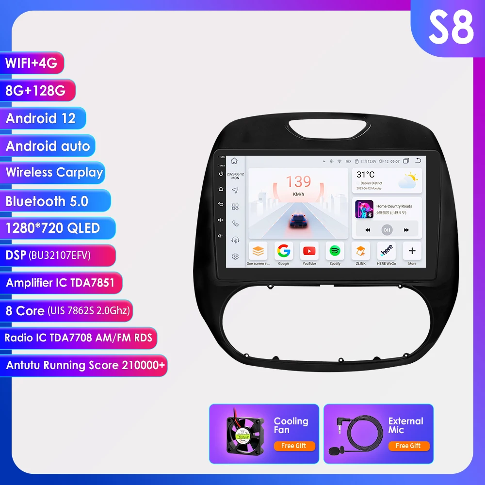 Hizpo 7862 autoradio voor Renault Kaptur Captur 2016 - 2019 draadloos Carplay intelligent systeem multimedia Android Auto 4G 2Din