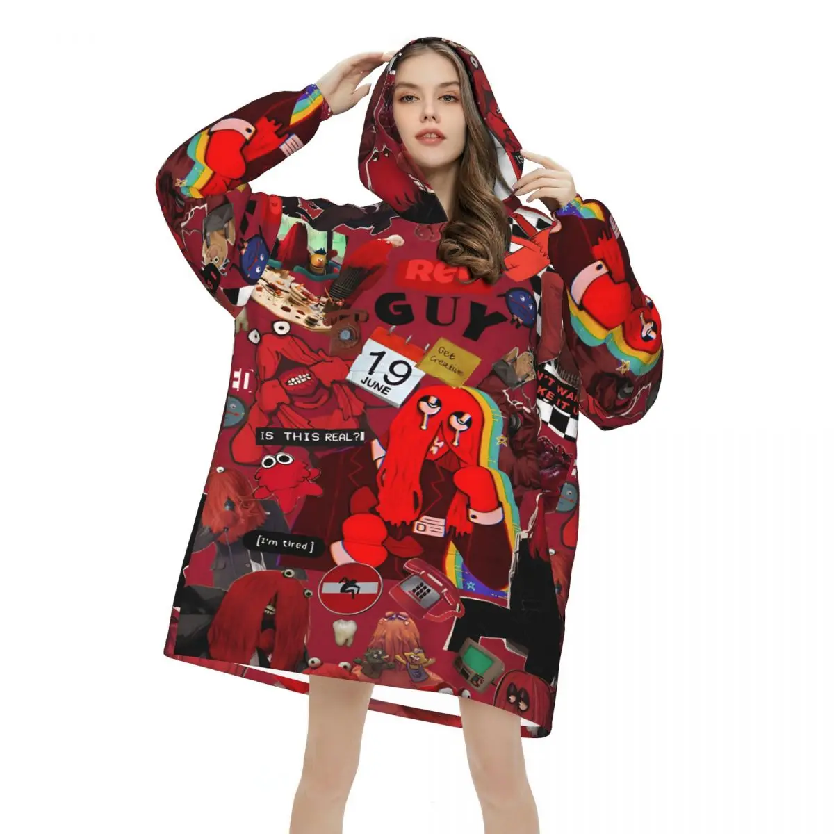 Don't Hug Me I'm Scared Oversized Blanket Hoodie Sweatshirt Long Fleece Hooded Wearable Blanket with Large Pocket for Women Men