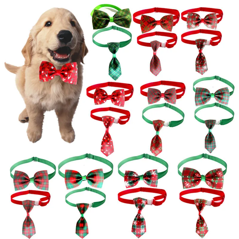 2pcs New Pet Christmas Plaid Tie Bow Tie Cat Dog Collar Adjustable for Xmas Festival Dress Up Photo Tools Pet Accessories