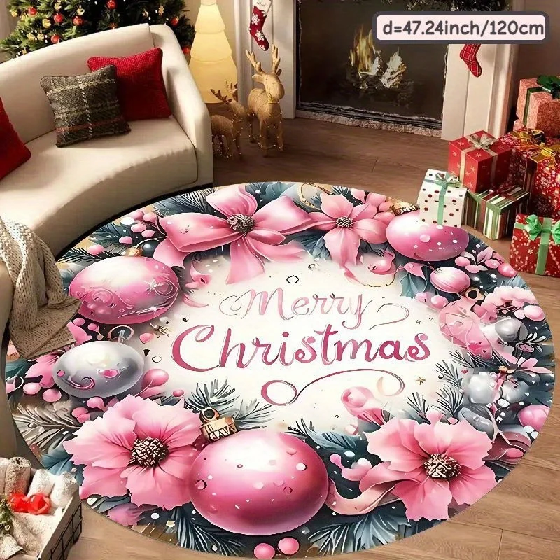 Hello Winter Snowman Round Carpet Grey Snow Scene Plaid Scarf Snowman Red Cardinal Bird Pine Berry Print Winter Welcome Rug