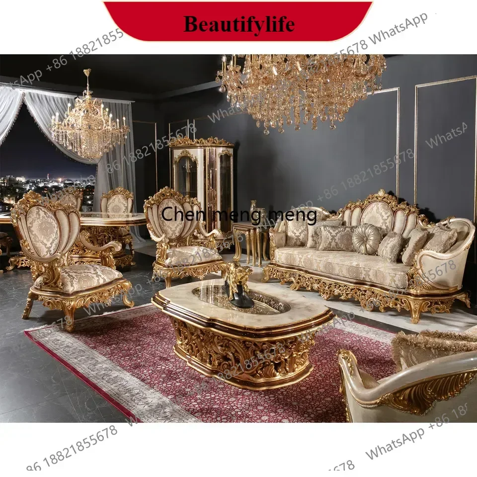 M138Turkey Middle East Luxury Antique Royal Hand Carved Sofa Set Living Room Furniture Set