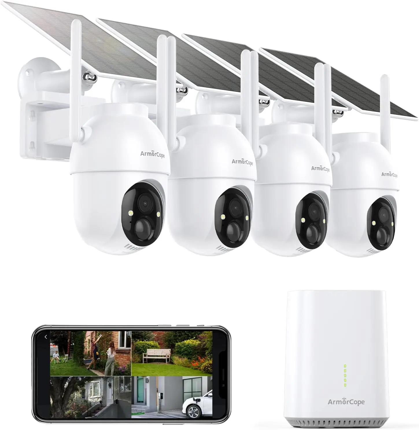 Wireless Outdoor Security Cameras, 4-Camera Kit, No Subscription Needed, 360° Pan-Tilt Home Surveillance System, 2K Color Night Vision