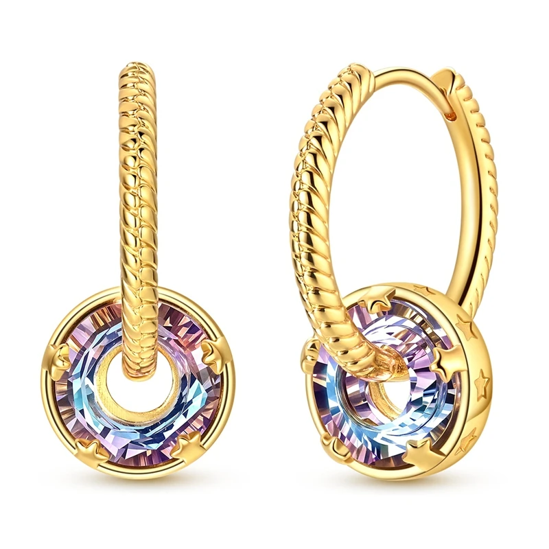 

925 Sterling Silver Earrings Women Golden Starlight Crystal Hoop Snake Bone Drop Earring For Anniversary Wedding Jewelry Gifts