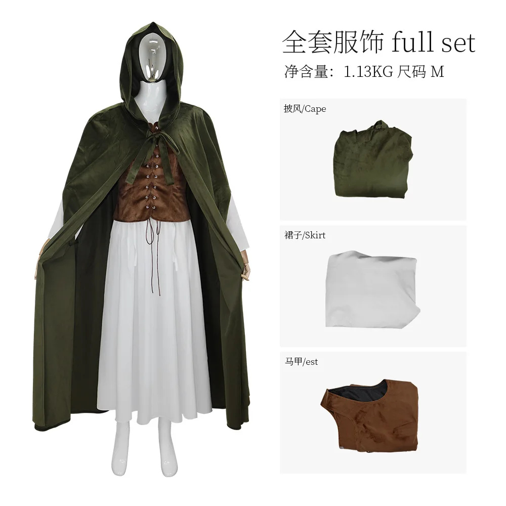 Новый женский средневековый костюм охотника в стиле Ренессанс, плащ с капюшоном, замшевый жилет, халат для взрослых, вечерние рыцарь на Хэллоуин, костюмы для косплея Новый женский средневековый костюм охотника в стиле Ренессанс, плащ с капюшоном, замшевый жилет, халат для взрослых, вечерние рыцарь на Хэллоуин, костюмы для косплея