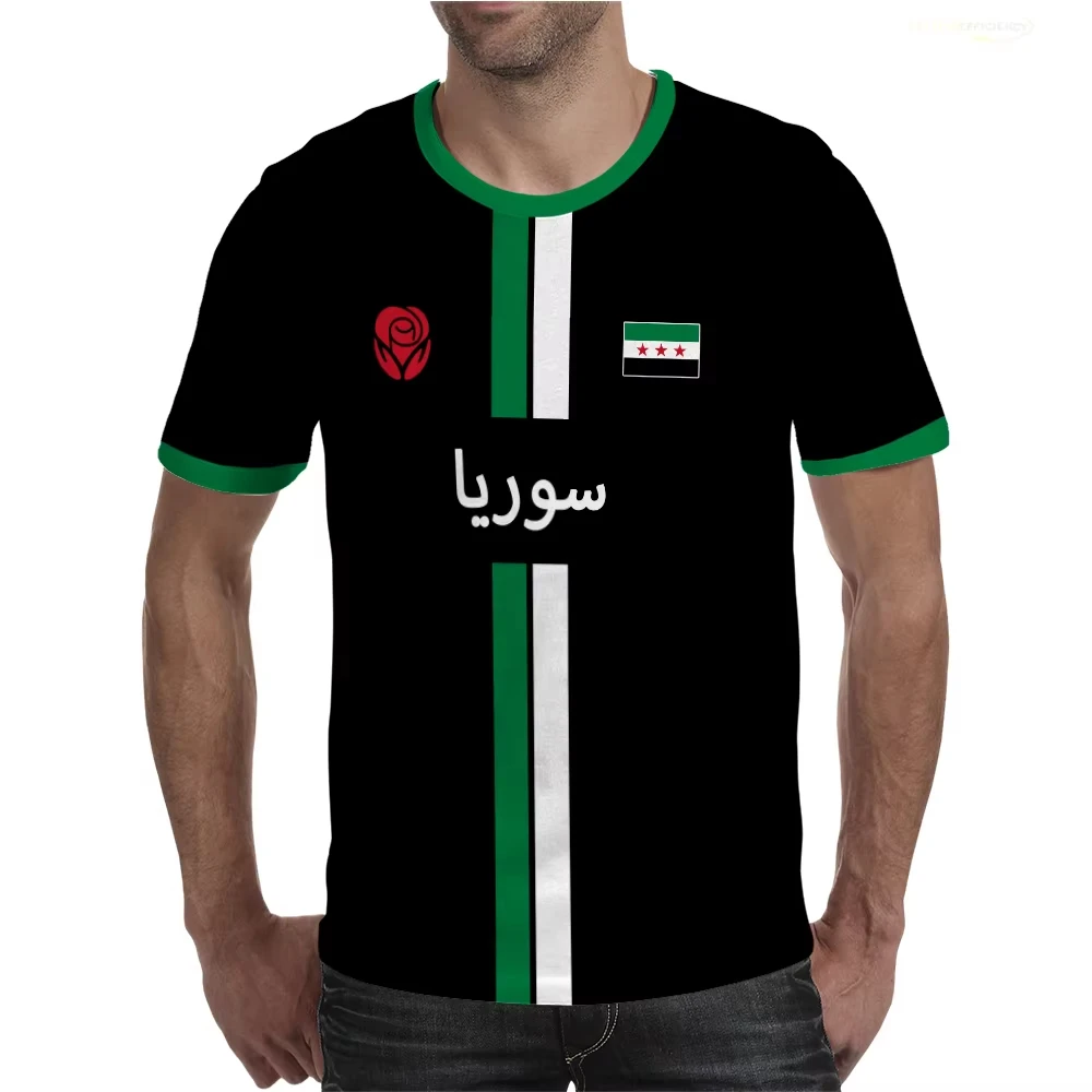 Syria National Football Jersey Short Sleeve Soccer Shirt Syrian Flag Map Print Crew Neck Unisex Breathable Sports Training Tops