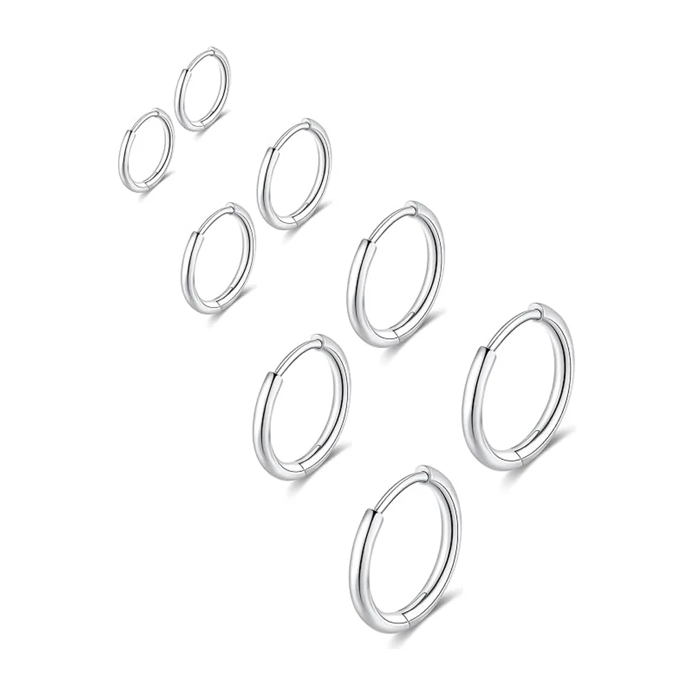 Minimalist Small Silver Color Hoops Earring Women, Stainless Steel Sensitive Ears Piercing Stack Set Earring Nickel-free