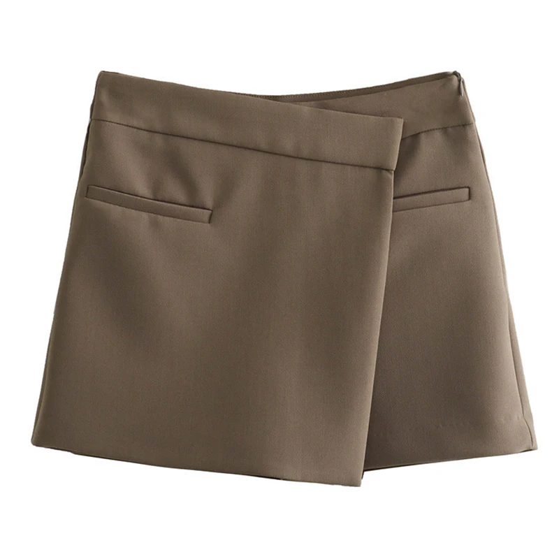 Moda dividir mini shorts saia feminina bolso cintura alta escritório senhoras saias elegante design irregular zíper shorts saias mulher