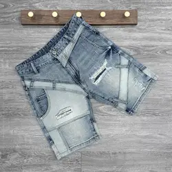New Shorts Men's Spliced Denim Shorts Knee Length Designer Luxury Streetwear Distressed Korean Luxury Casual Summer Short Jeans