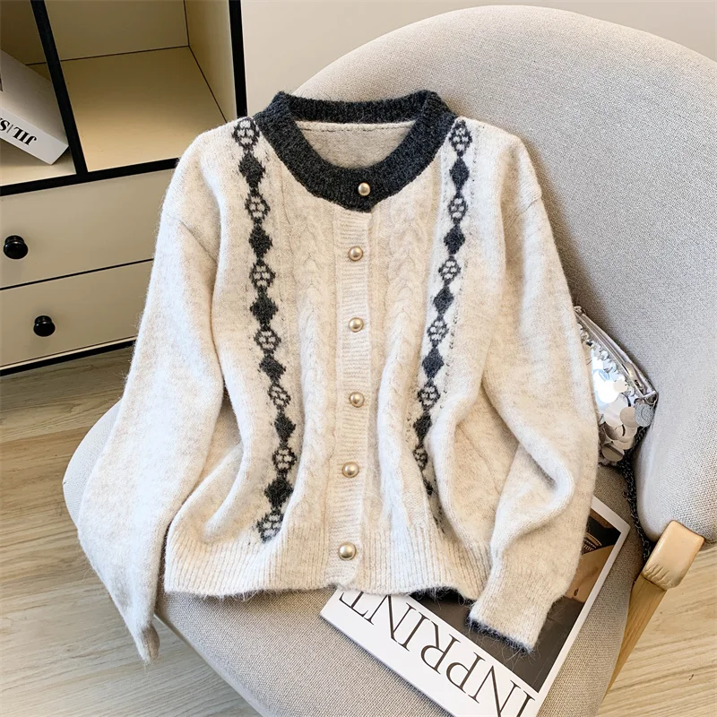 

Женский повседневный вязаный кардиган с круглым вырезом и длинными рукавами Y2K, американский уличный модный топ в стиле ретро, теплый свитер, одежда, новинка 2023 года