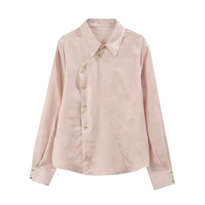 ฤดูใบไม้ผลิ 2024 ผู้หญิง Faionable อเนกประสงค์ปุ่มไม้ไผ่ยาว Sve irt Design Sense เดินทาง Sle หลวม Fit Premium Quali