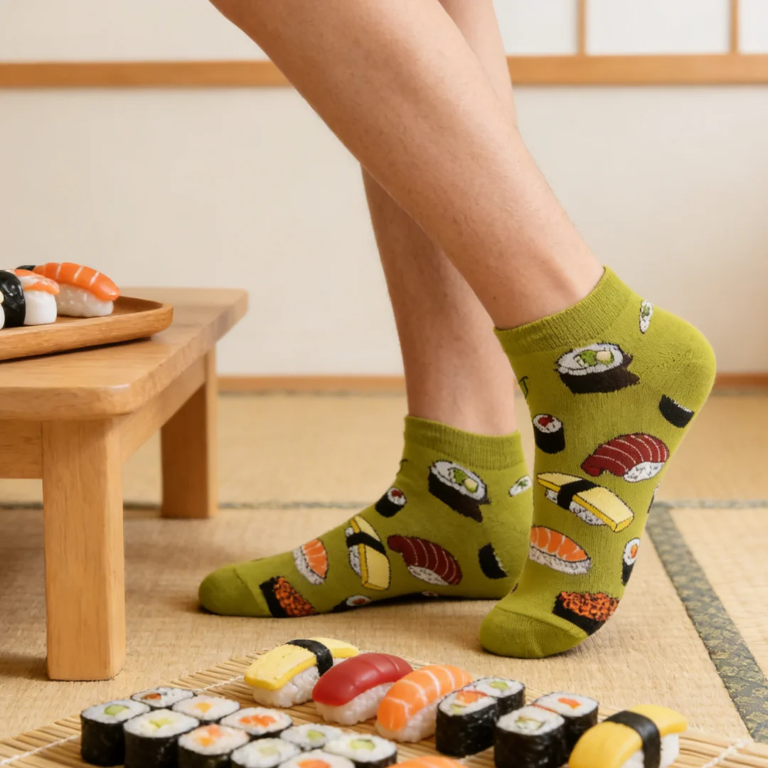 【1 Pair】New Spring/Summer Collection Japanese-style Sushi Print boat socks, Fresh playful ankle socks