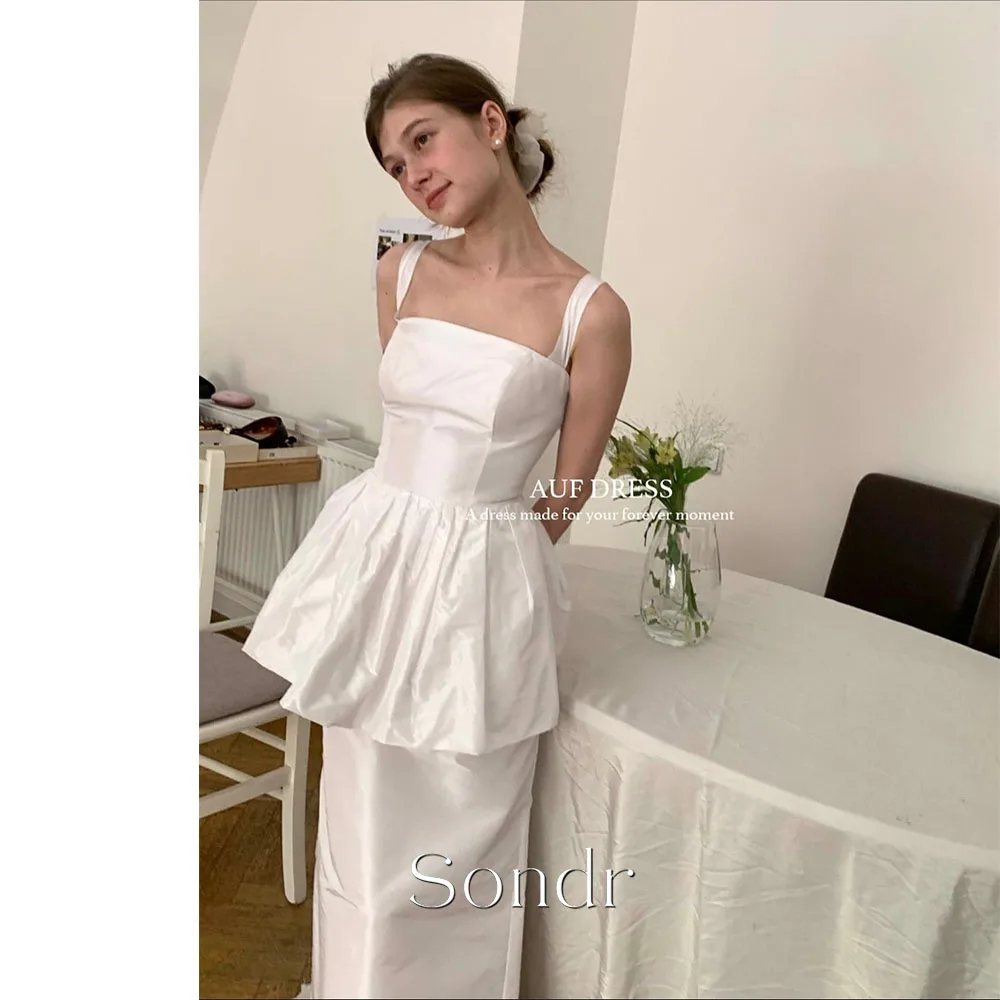 Sondr Customized Square Neck Sleeveless Tiered Wedding Dresses Taffeta Floor Length Ivory Brides Gowns Women Bridal Dresses
