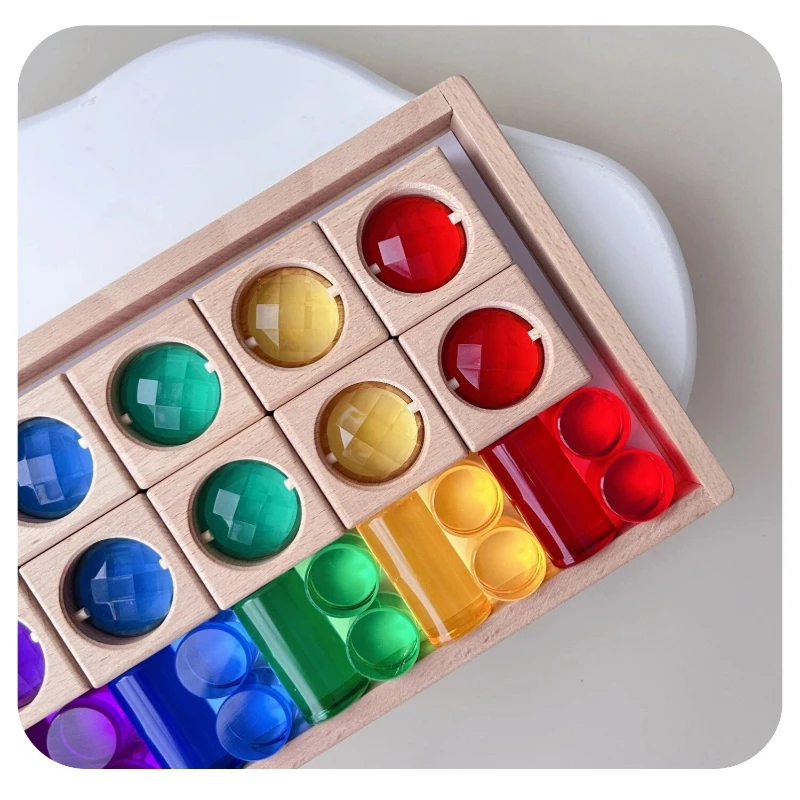 High-transparency Acrylic Crystal Colorful Wooden Building Blocks,Stacking Building Block,Montessori Education Toys,For Gifts