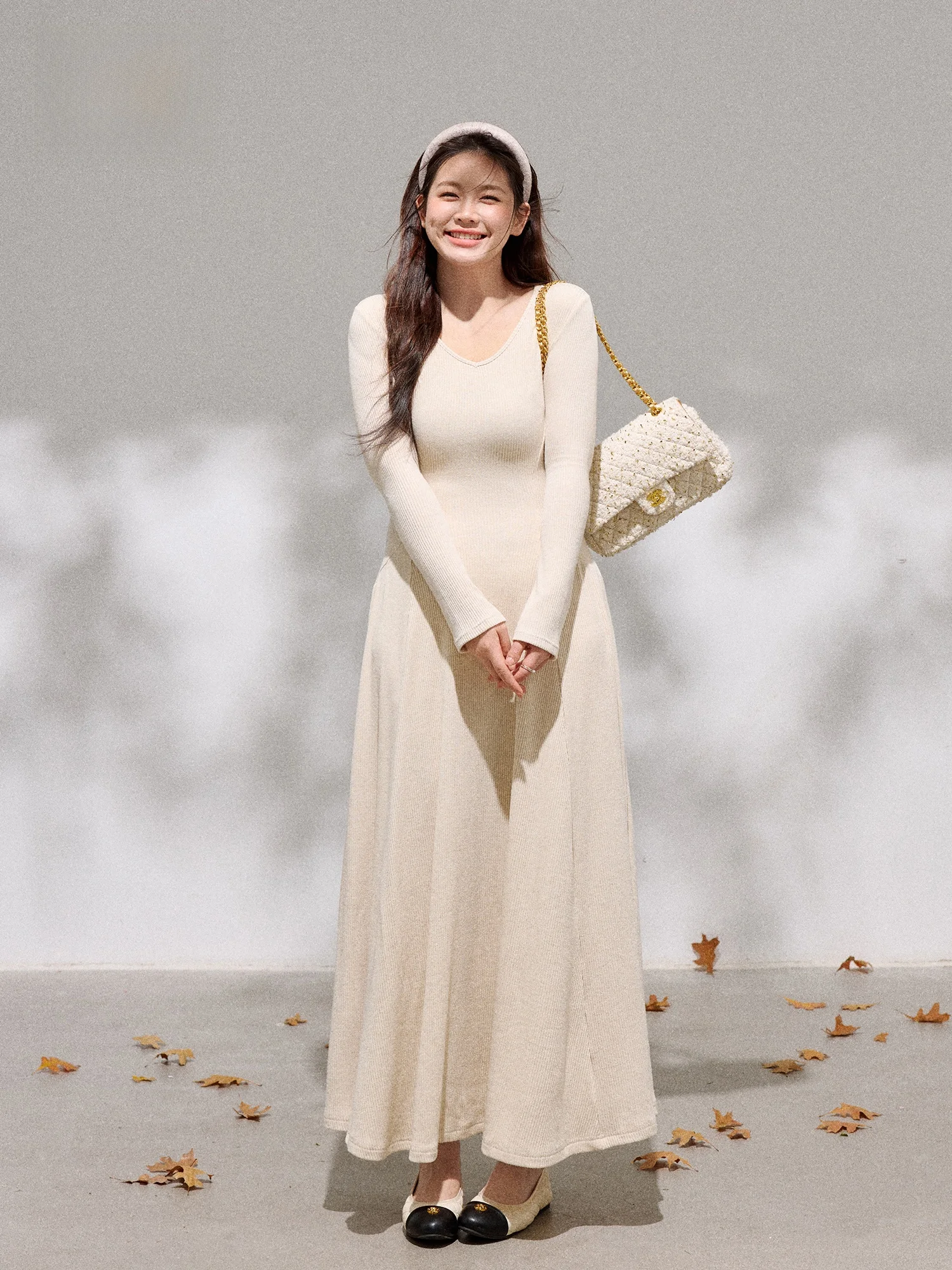 

plus Size Women's V-Ne Slimming Long Dr Korean Sle High Waist A-Line Skirt Commute Faion Padded oulder Puff Sve