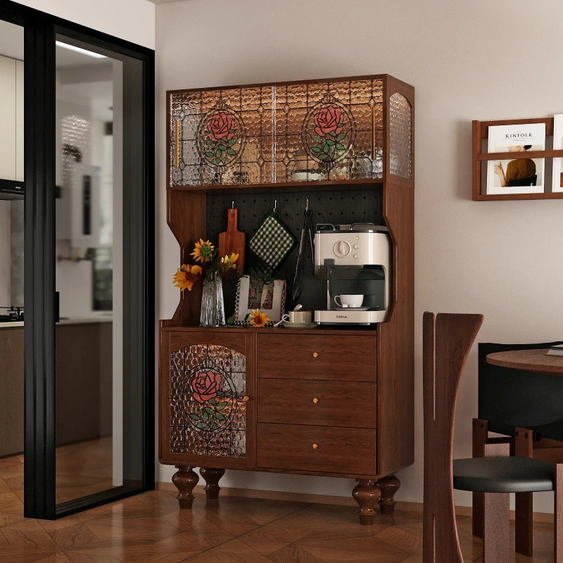 

Средневековый обеденный боковой шкаф из цельного дерева для гостиной у стены, многофункциональный шкафчик