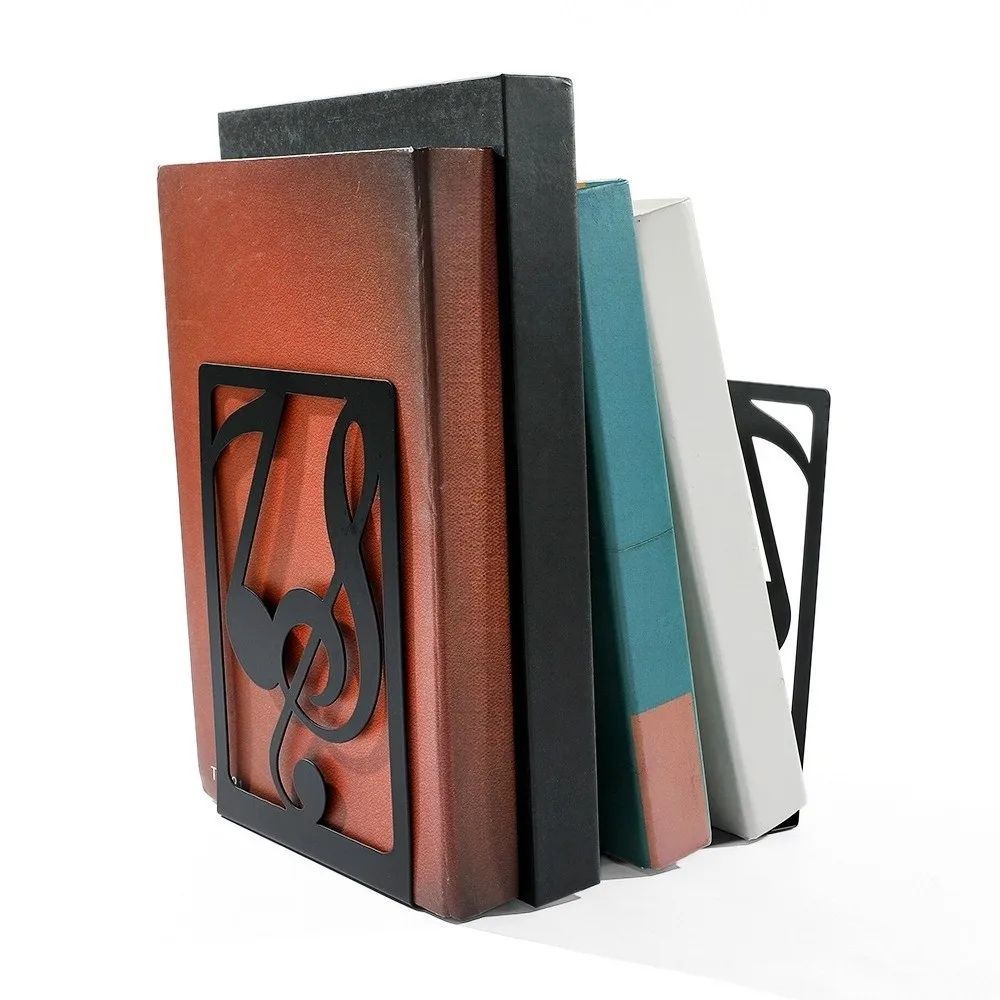 1 Pair L-Shape Music Series Metal Book End Black Durable Piano Key Bookend Artistic Exquisite Music Score Book Holder