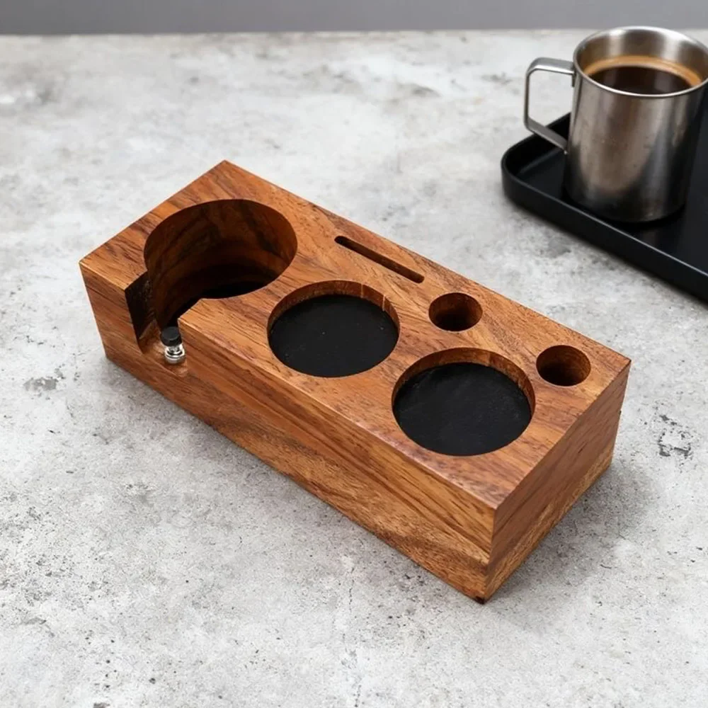 Coffee Tools Coffee Tamper Station Stand Wooden Non-slip Espresso Holder Coffee brush Filter Storage Stand Barista Accessories view 2