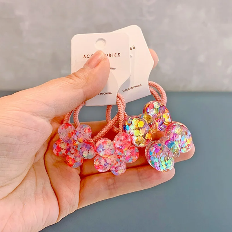 2pcs Cute Star Flower Grape Sequins Princess Headwear Kids Elastic Hair Bands Baby Headdress Children Ropes Girls Accessories