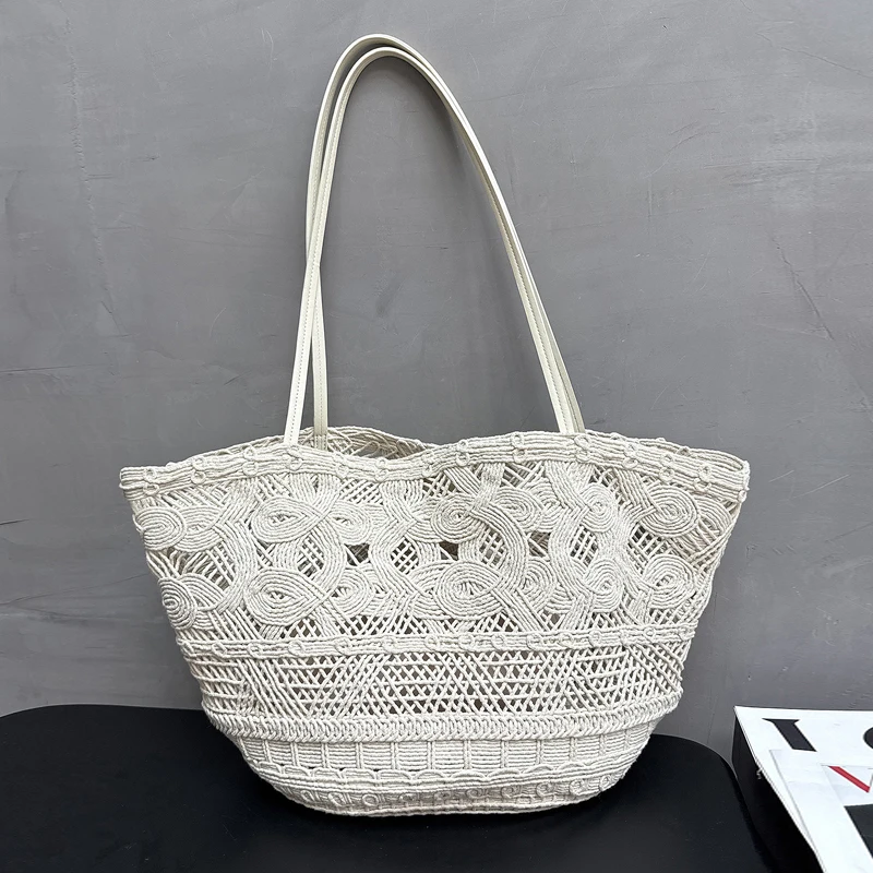 Bohemian Beach Tote Bags For Women Luxury Designer Handbags Purses 2026 New In Polyester Hand Woven Hollow Out Underarm Shoulder