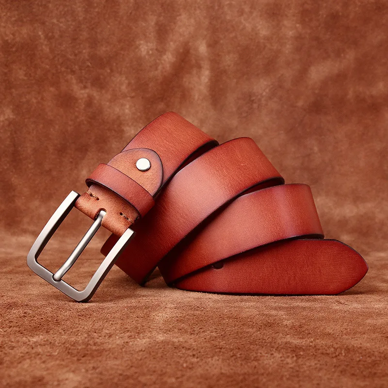 

3.8CM wide fashionable and versatile frosted retro leather belt for men, genuine leather top layer cowhide pin buckle belt