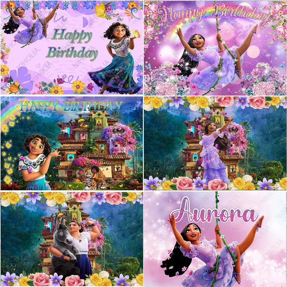 Disney Encanto Backdrop Kids Girls Birthday Party Mirabel Princess Baby Shower Background Photo Studio Props Banner Cloth Decor