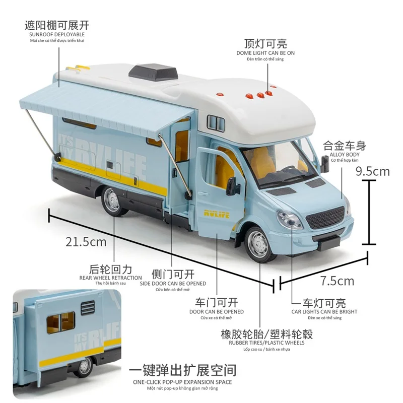 1:32 simulação grande acampamento rv carro de brinquedo liga modelo de carro ônibus turístico carro viagem infantil menino