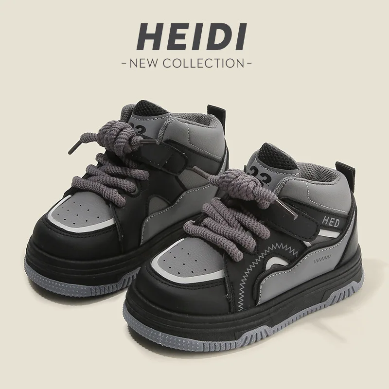 New Spring Autumn Kids Color-Block High-Top Sneakers Children Soft-Soled Casual Sports Shoes Boys Girls School Basketball Shoes
