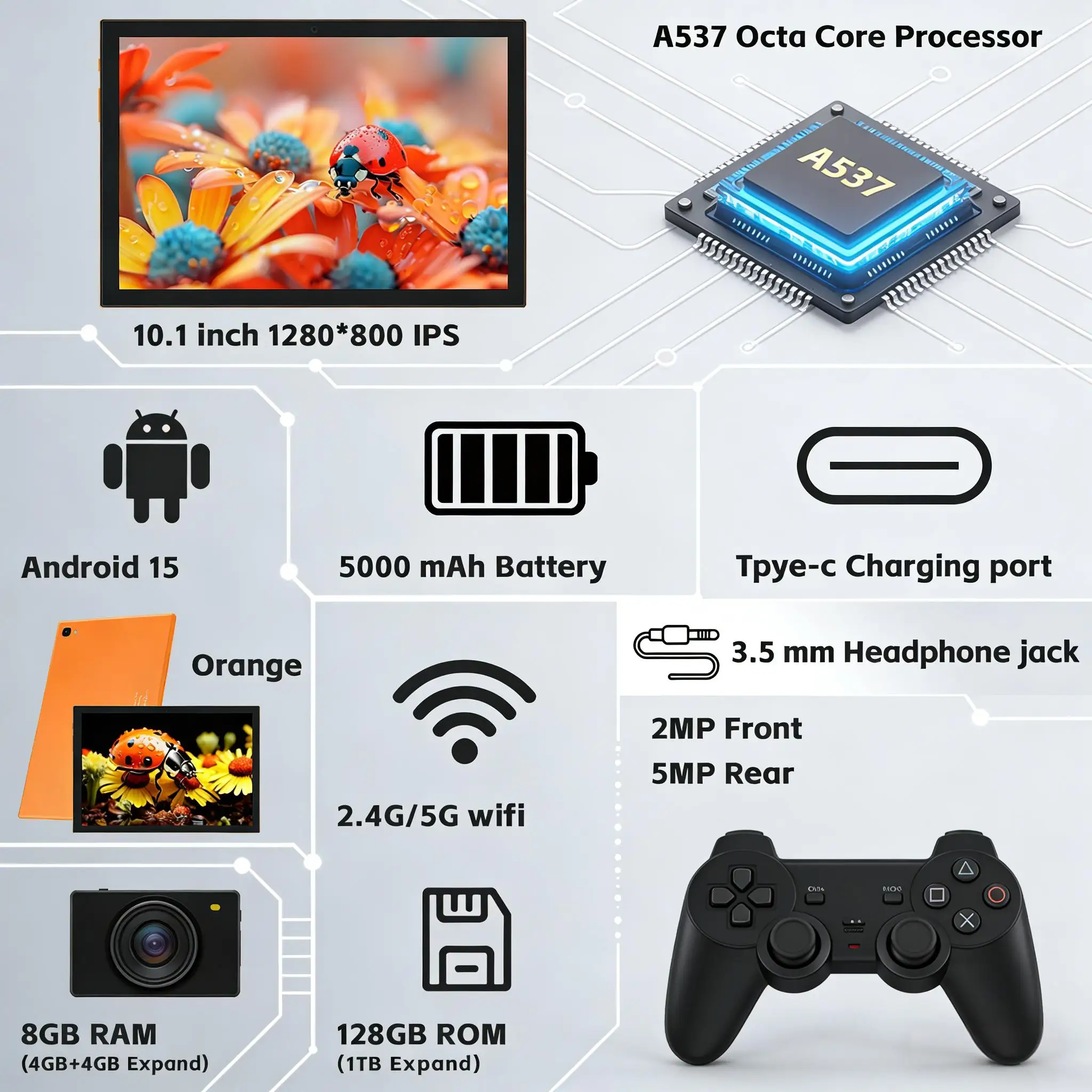 Paitanry Android 15 Octa Core Tablet 10.1