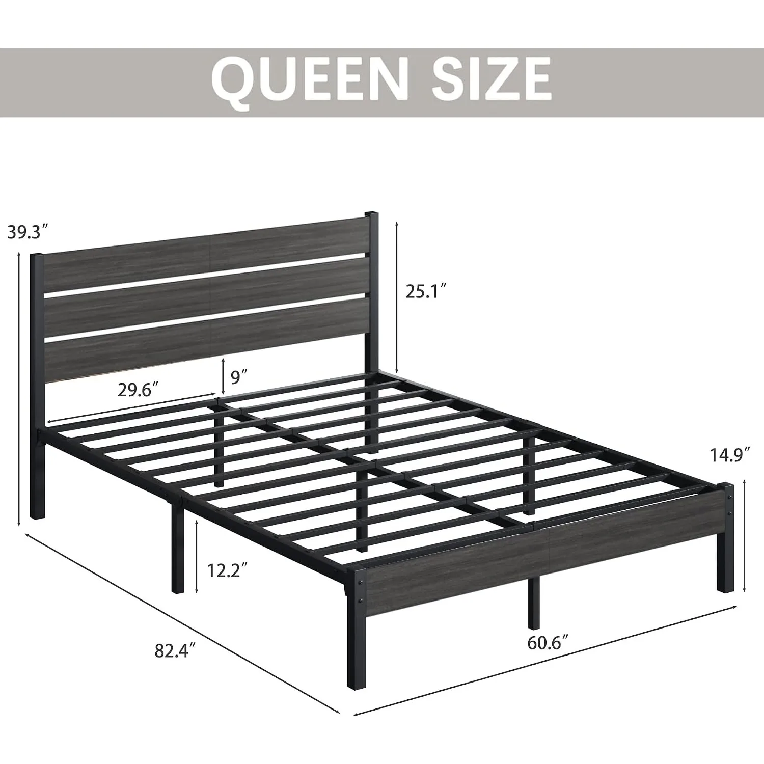 Bed Frame with Headboard and Footboard, Metal Platform Bed Frame with Under Bed Storage, All-Metal Support System, Customized