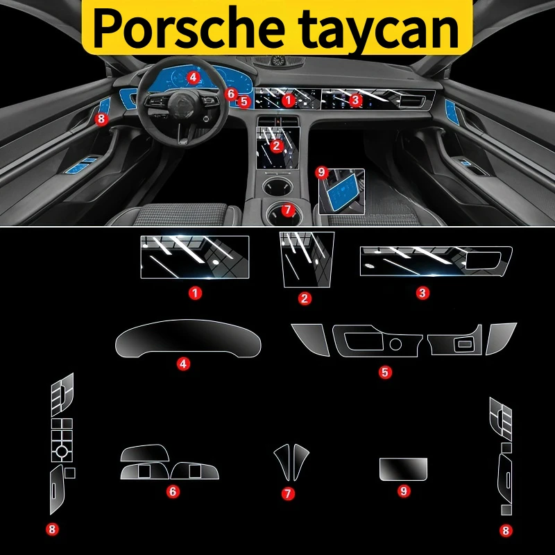 Für Porsche Taycan 21-25 Modelle Innenraumschutz Armaturenbrett Multimedia-Navigation Transparente Kratzfeste Schutzfolie Modifikation